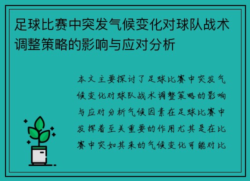 足球比赛中突发气候变化对球队战术调整策略的影响与应对分析 足球比赛中突发气候变化对球队战术调整策略的影响与应对分析